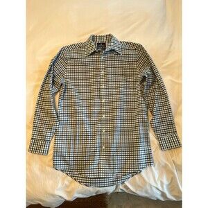 Stafford Oxford Travel Dress Shirt Men's Size 15 Plaid Wrinkle Free Green & Blue